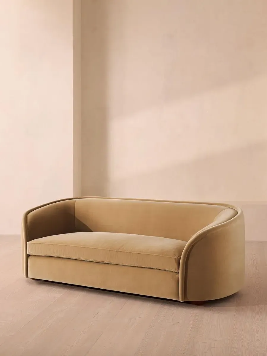 3-Seater Sofa with Curved Back - Camel, Velvet