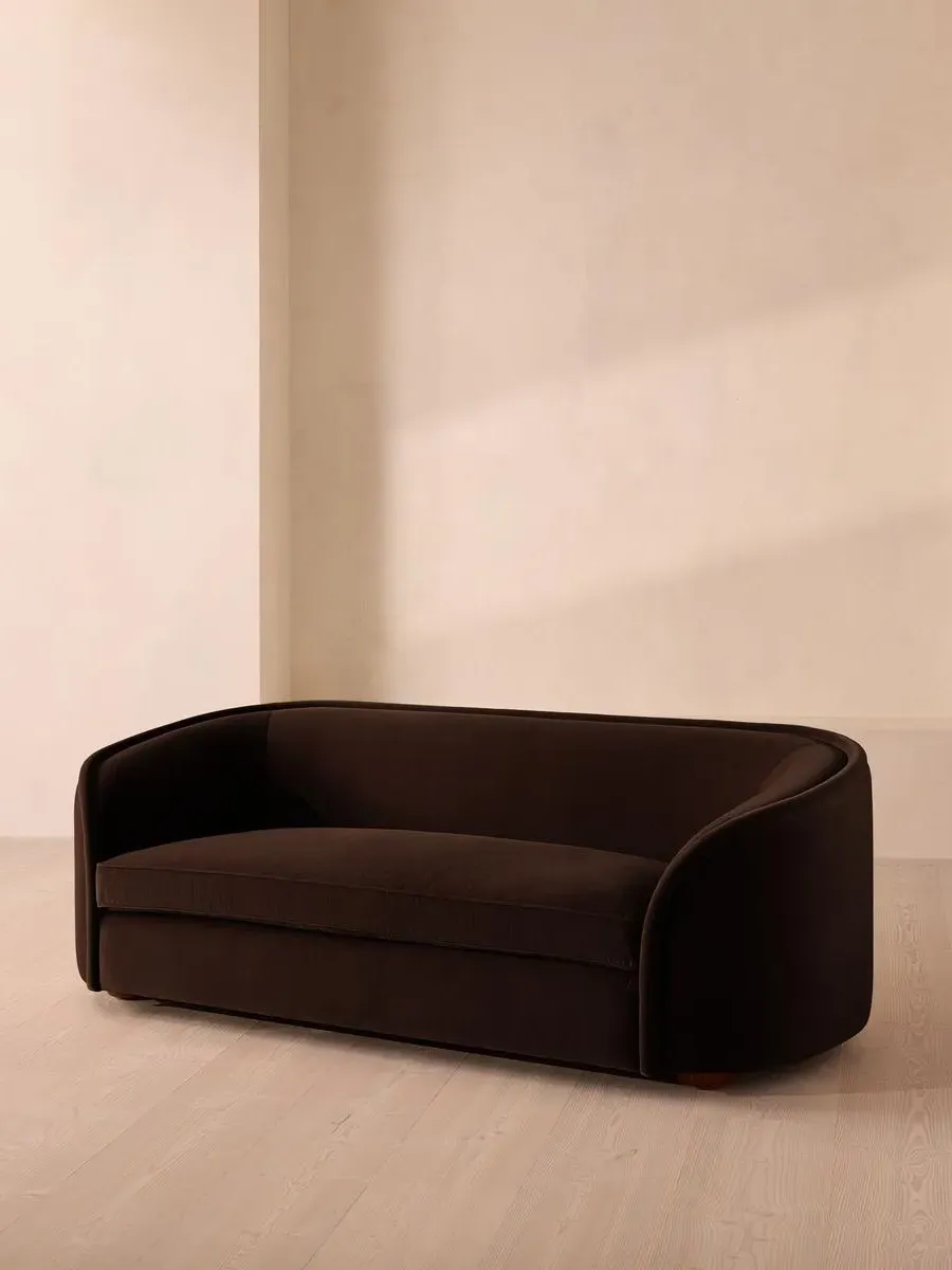 3-Seater Sofa with Curved Back - Chocolate, Velvet