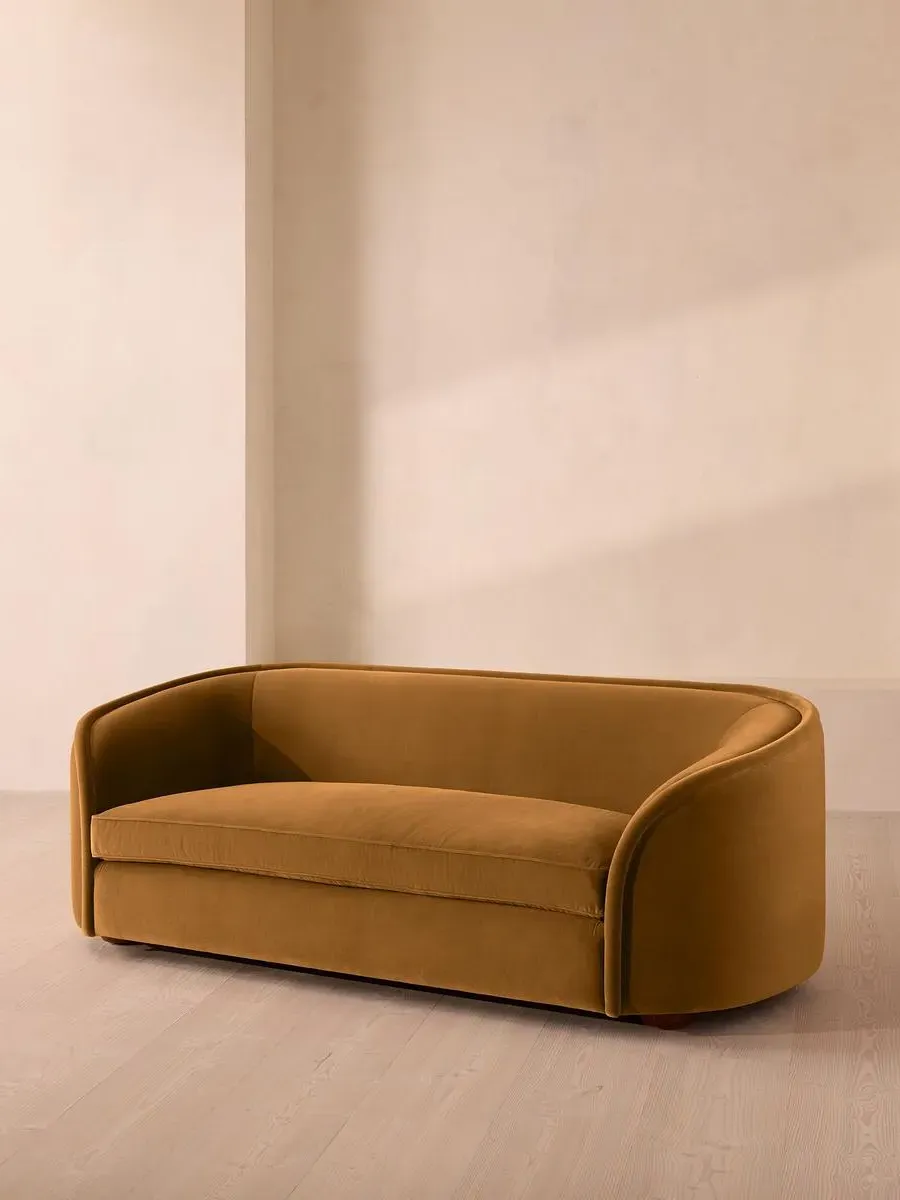 3-Seater Sofa with Curved Back - Mustard, Velvet