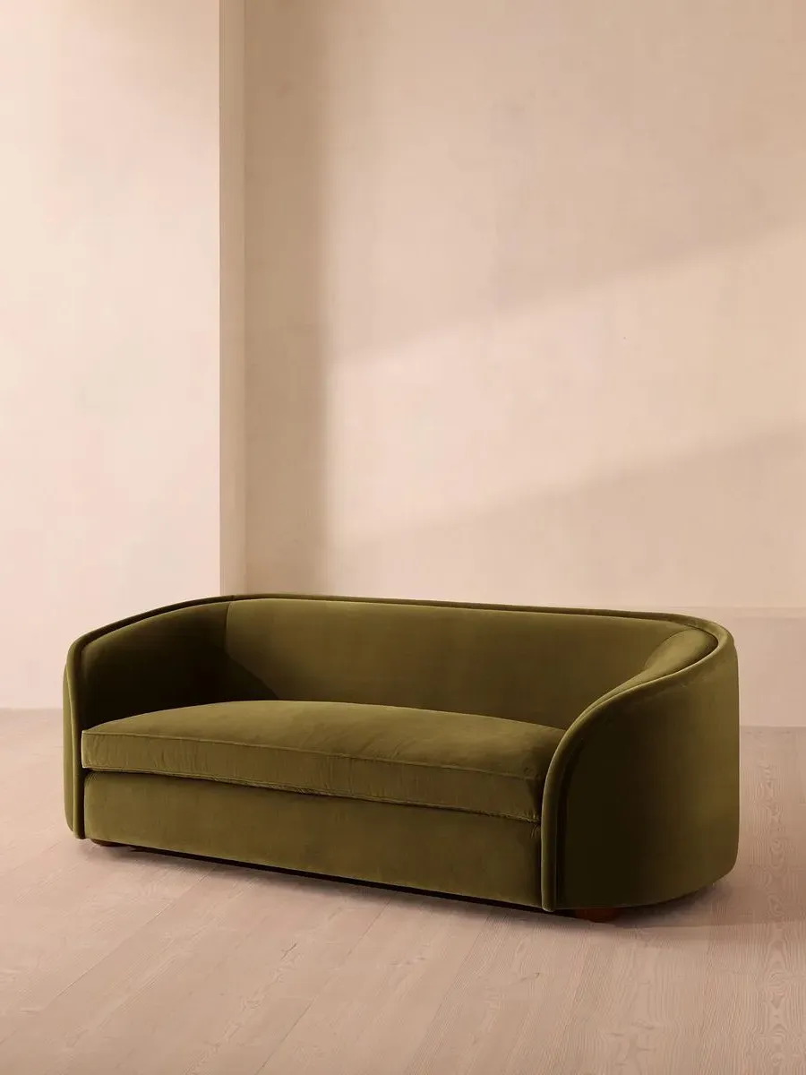 3-Seater Sofa with Curved Back - Olive, Velvet