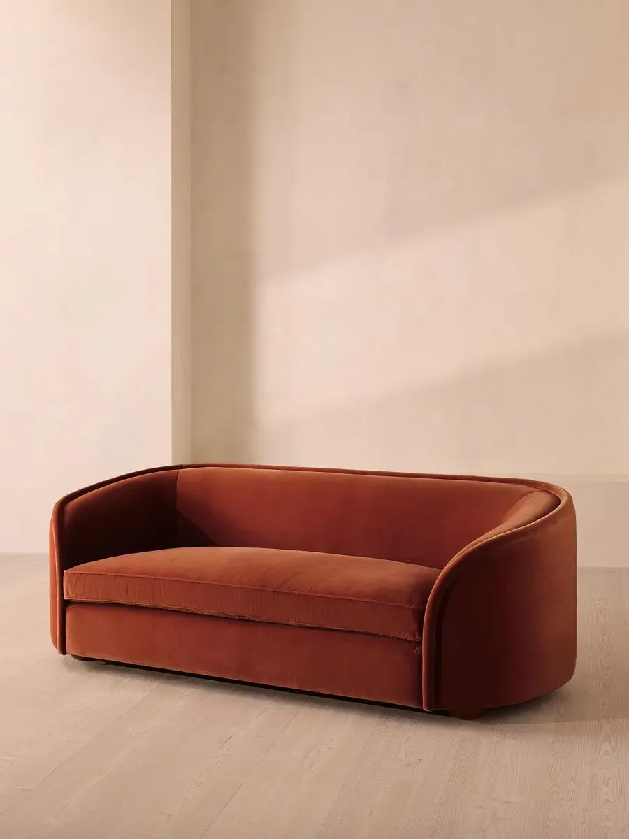 3-Seater Sofa with Curved Back - Rust, Velvet