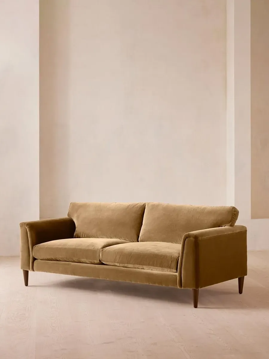 3-Seater Sofa with Curved Design - Camel, Velvet
