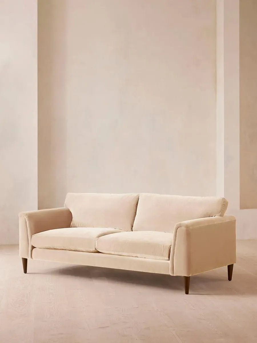 3-Seater Sofa with Curved Design - Porcelain, Velvet