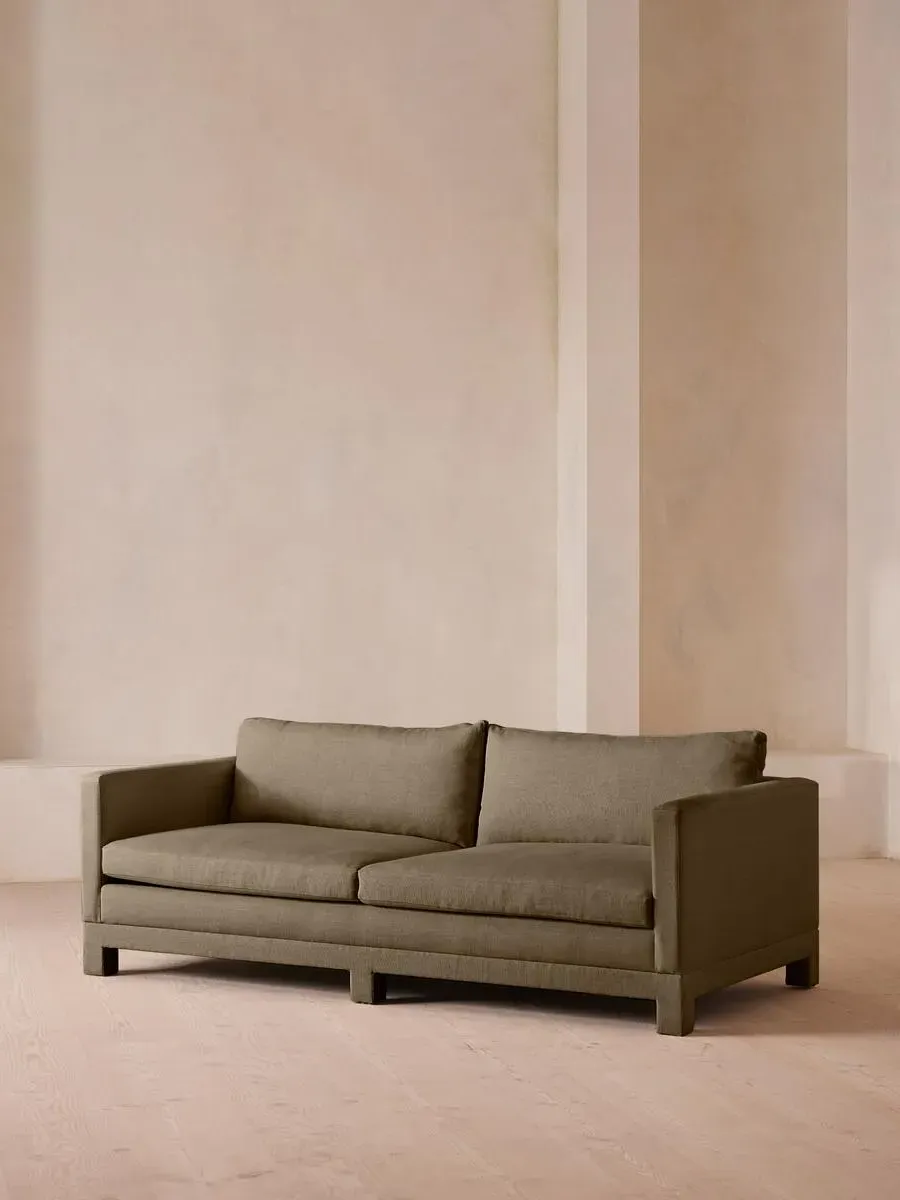 3-Seater Sofa with Deep Seat - Olive, Linen