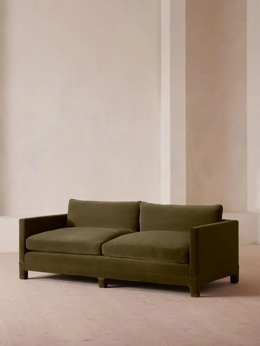 3-Seater Sofa with Deep Seat - Olive, Velvet