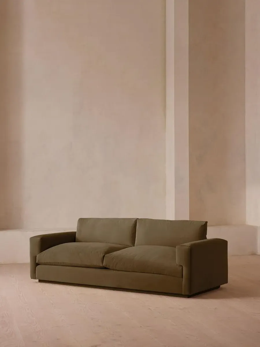 3-Seater Sofa with Deep Seat - Olive, Velvet
