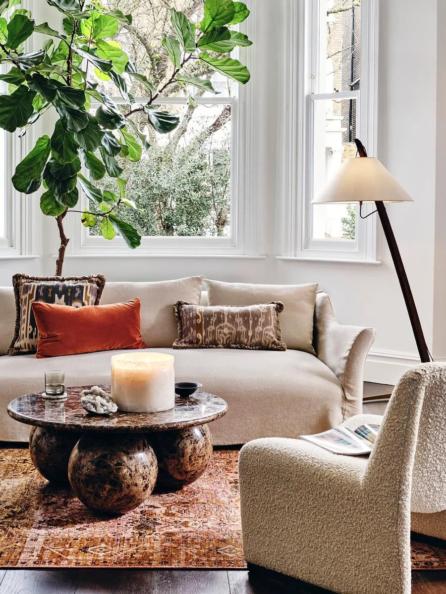 3-Seater Sofa with Flared Arms - Bisque, Linen