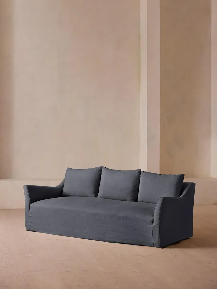 3-Seater Sofa with Flared Arms - Indigo, Linen