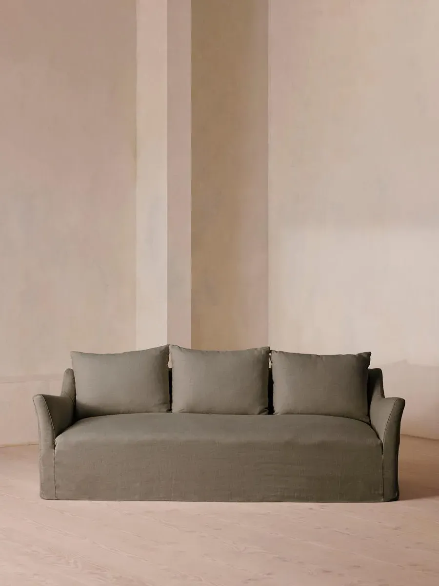 3-Seater Sofa with Flared Arms - Mushroom, Linen