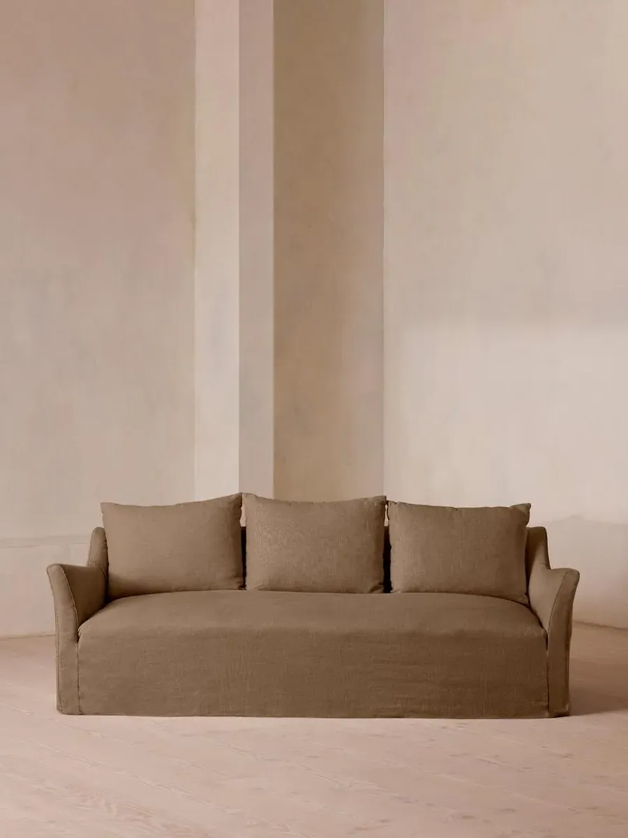 3-Seater Sofa with Flared Arms - Ochre, Linen