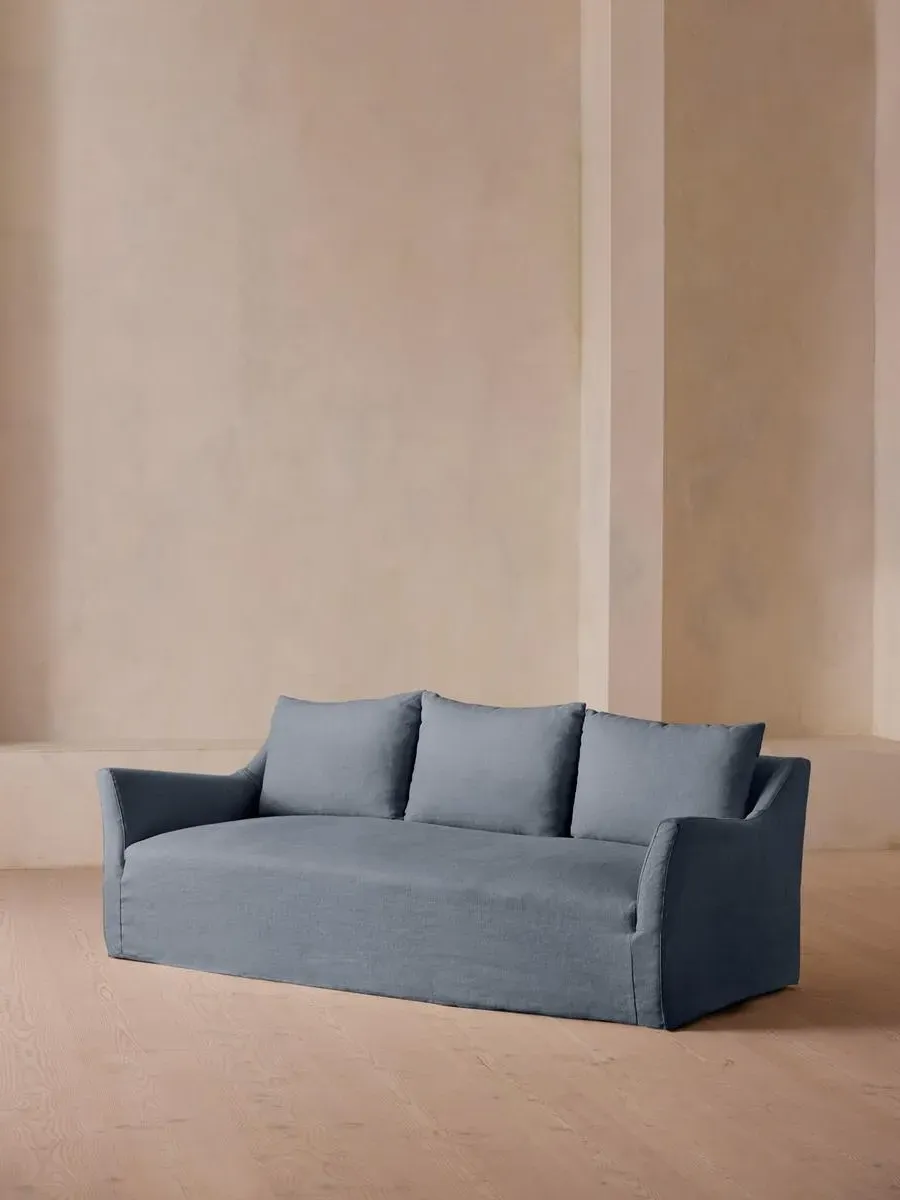 3-Seater Sofa with Flared Arms - Prussian Blue, Linen