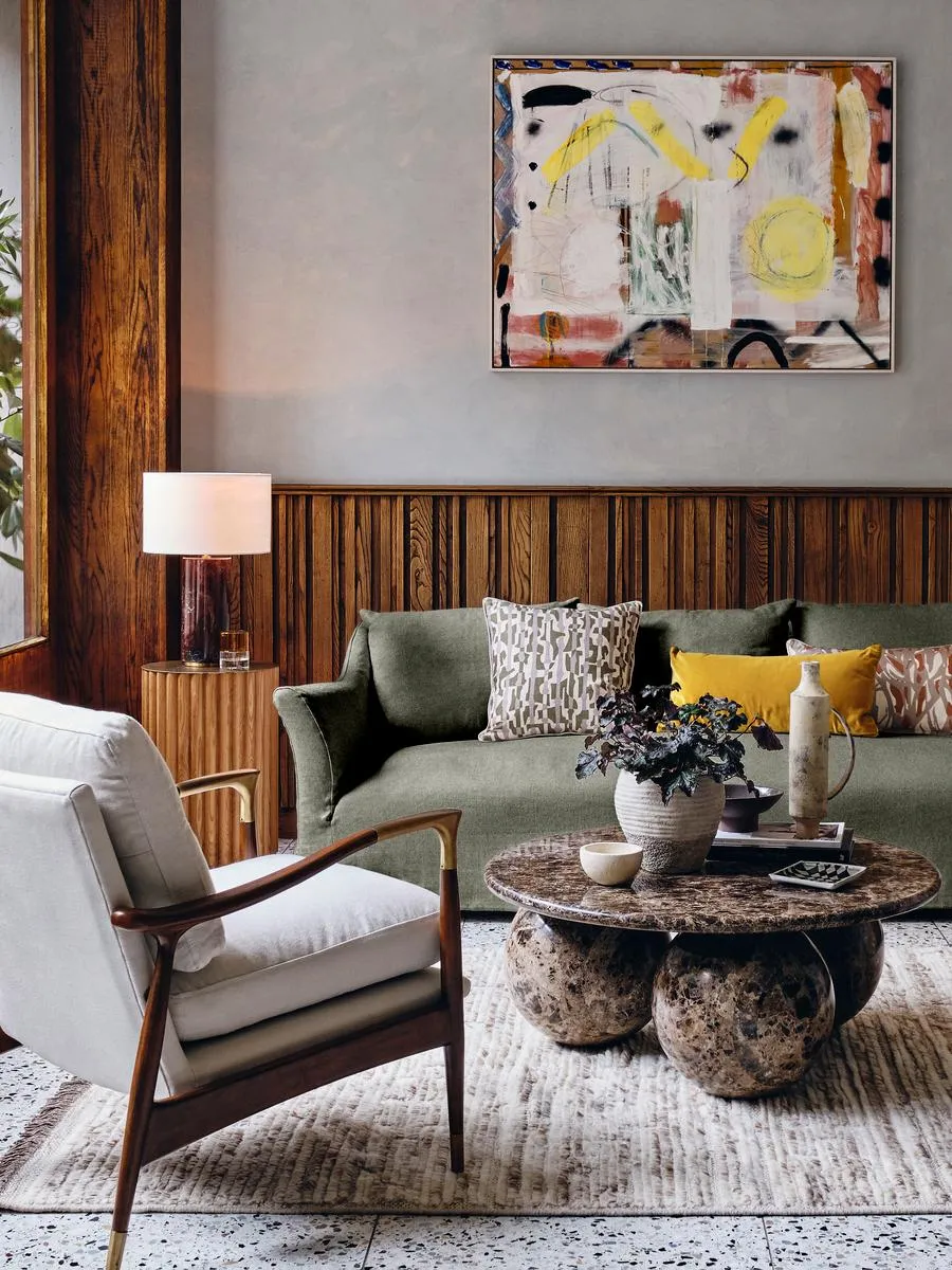 3-Seater Sofa with Flared Arms - Sage, Linen