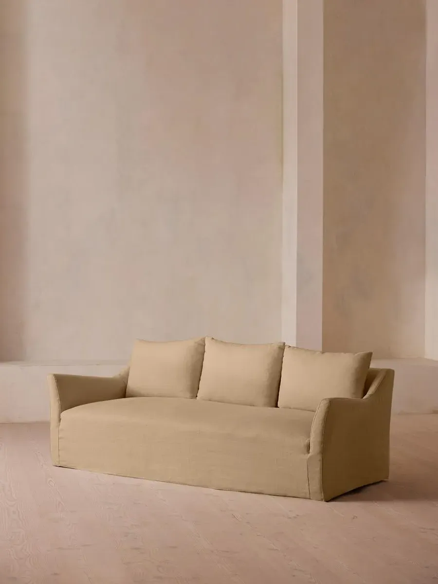 3-Seater Sofa with Flared Arms - Wheat, Linen