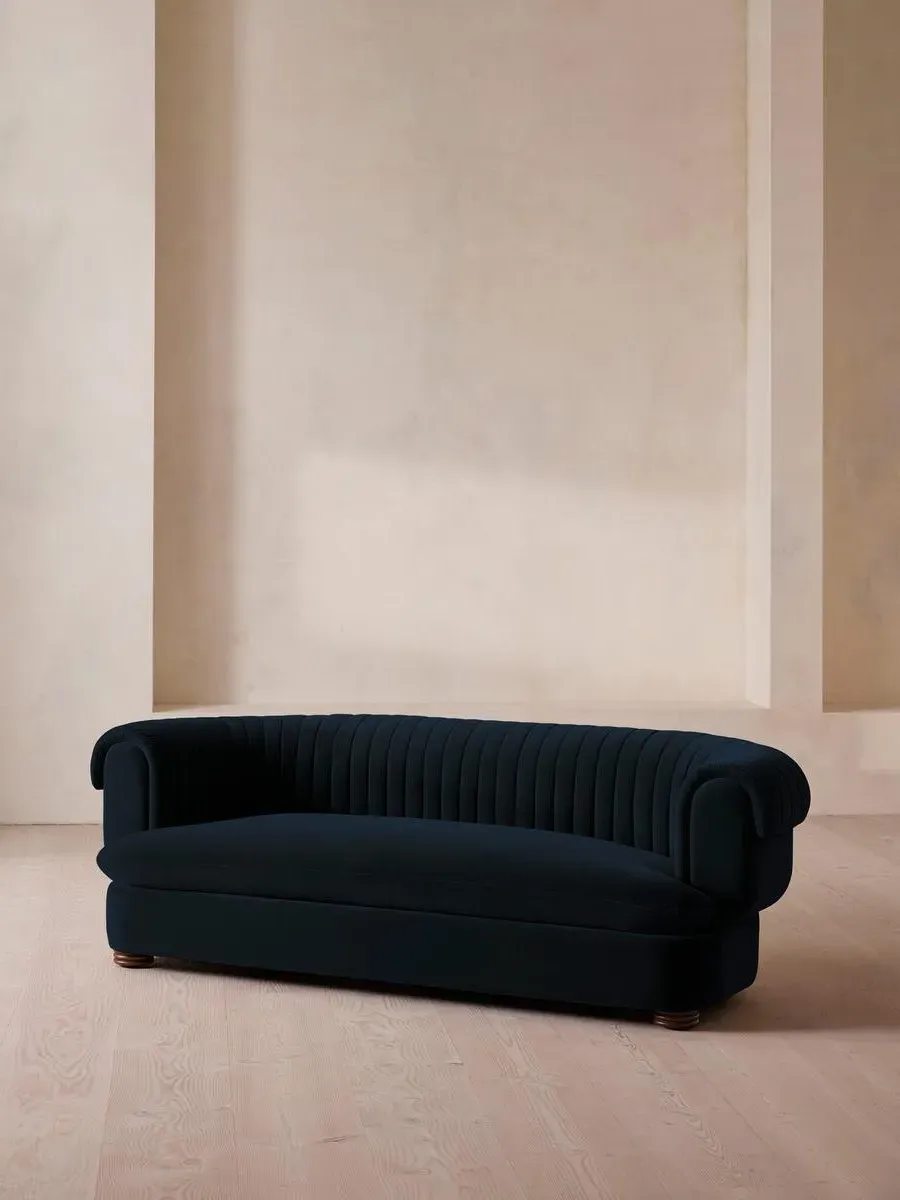 3-Seater Sofa with Fluted Back - Blue, Linen image