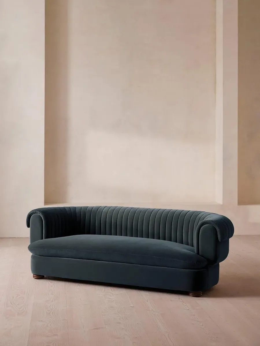 3-Seater Sofa with Fluted Back - Blue, Velvet