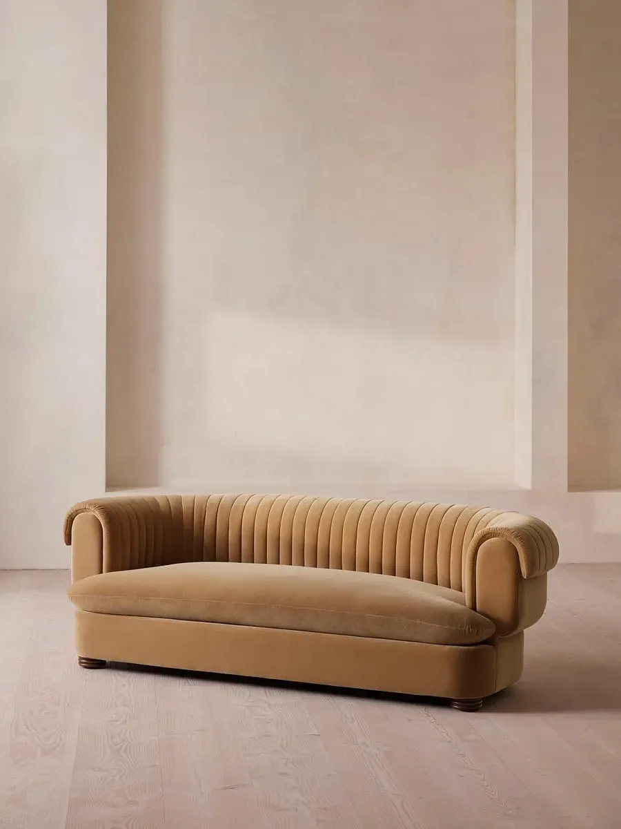 3-Seater Sofa with Fluted Back - Camel, Linen
