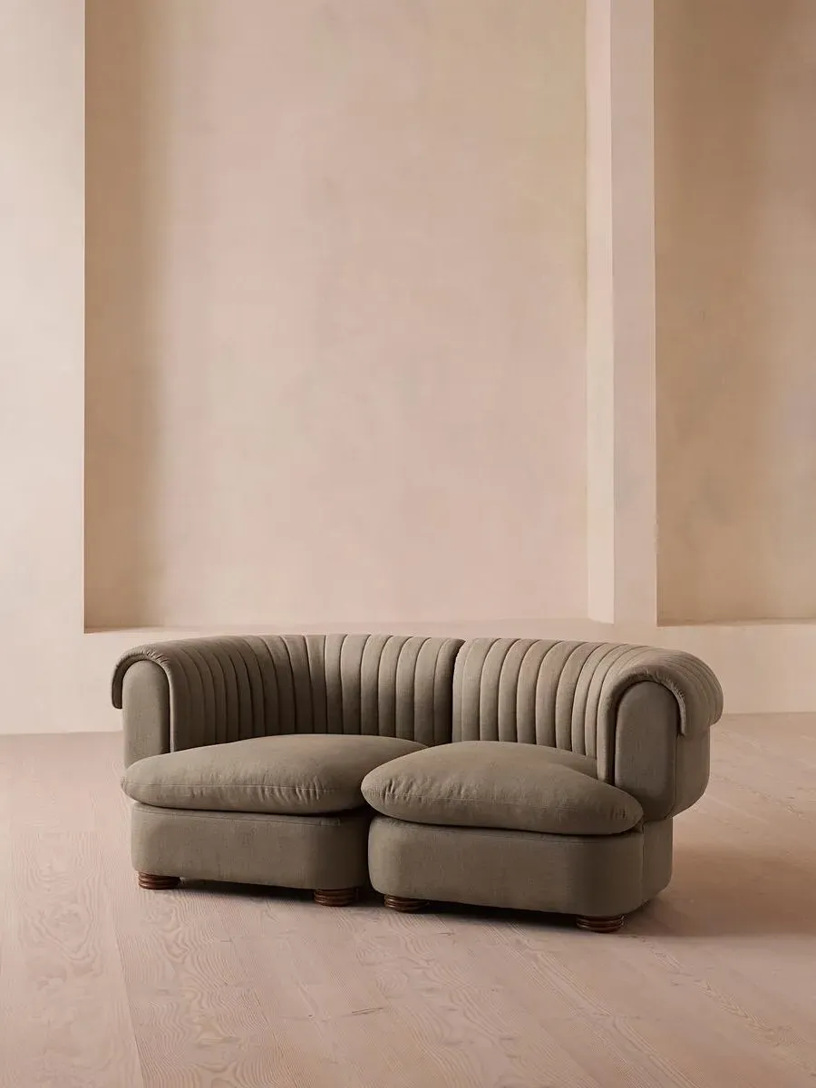 3-Seater Sofa with Fluted Back - Mushroom, Linen