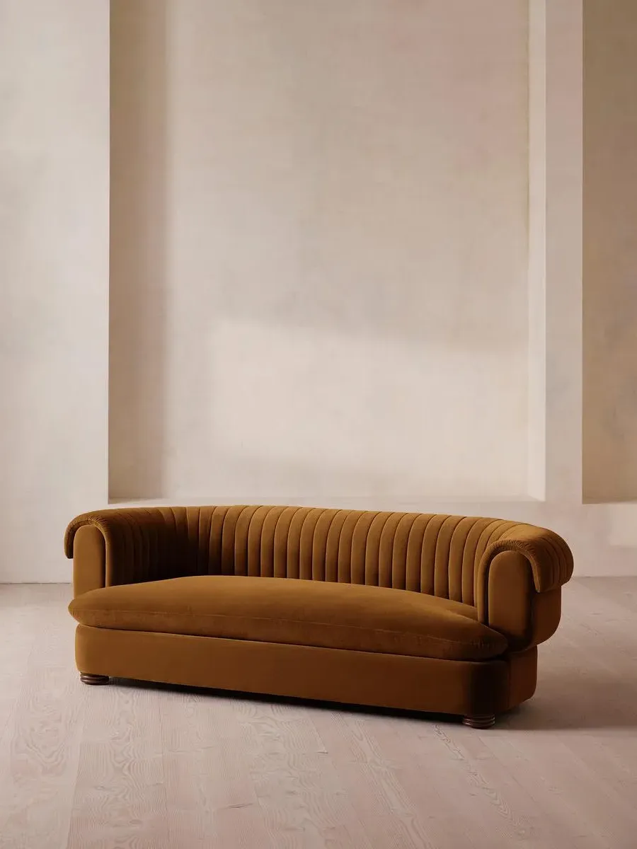 3-Seater Sofa with Fluted Back - Mustard, Velvet