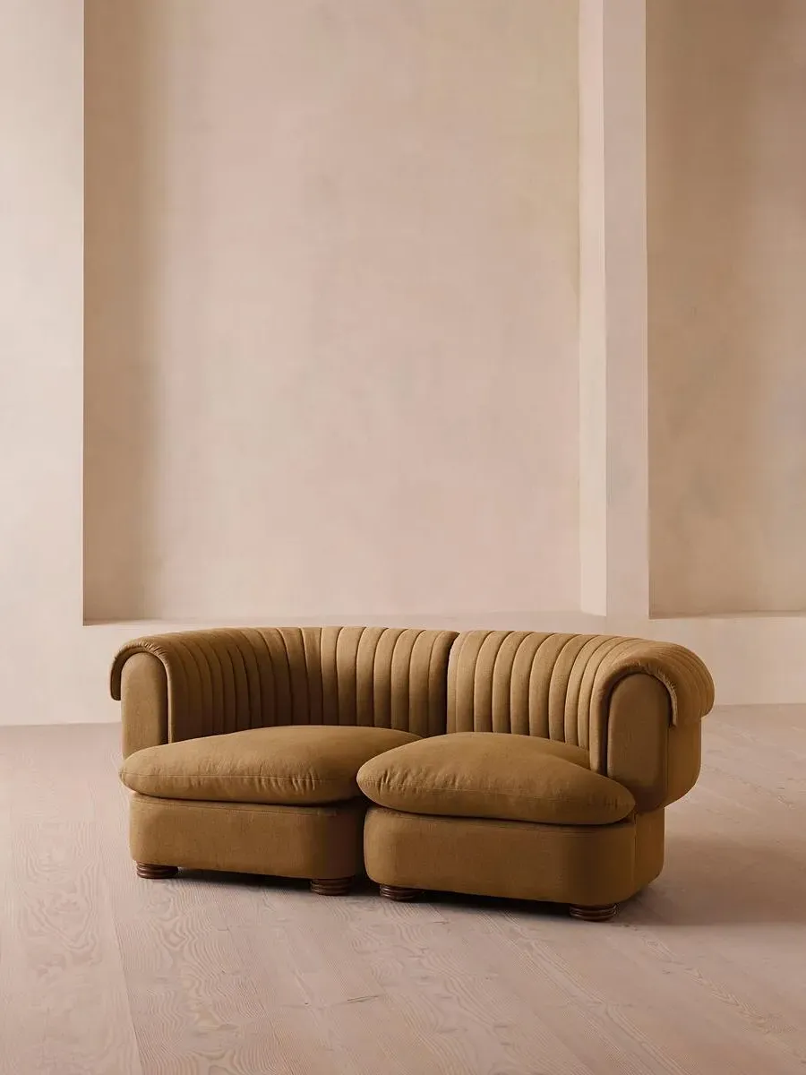 3-Seater Sofa with Fluted Back - Ochre, Linen