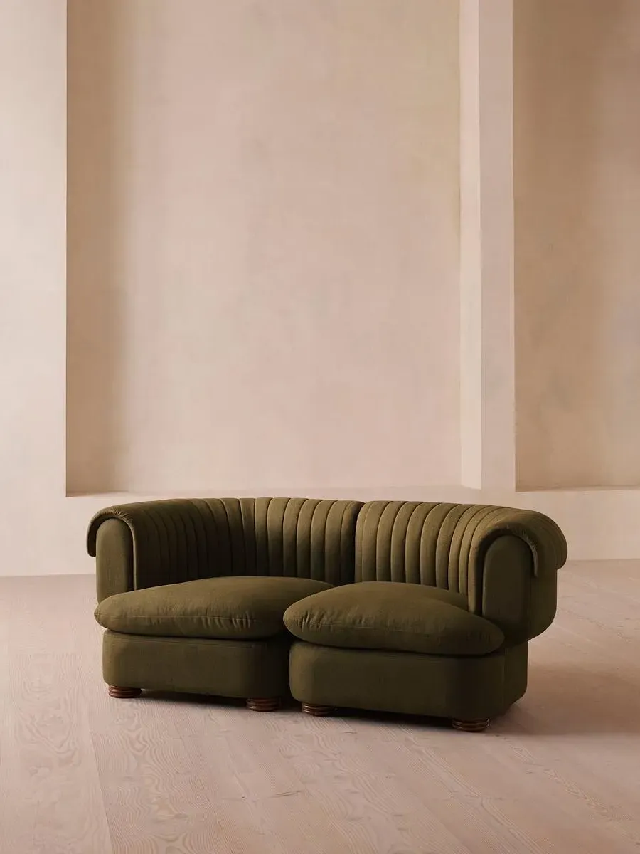 3-Seater Sofa with Fluted Back - Olive, Linen