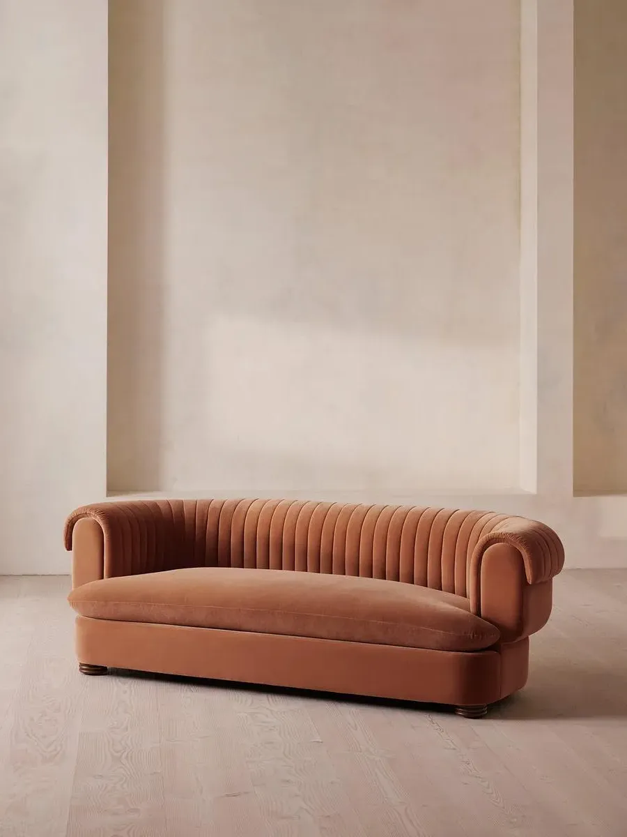 3-Seater Sofa with Fluted Back - Rose, Velvet