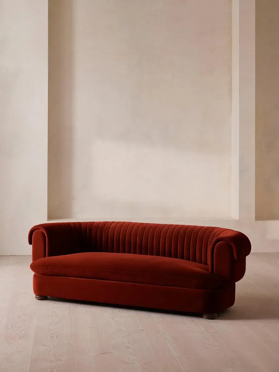 3-Seater Sofa with Fluted Back - Rust, Velvet