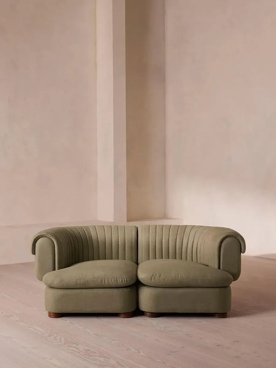 3-Seater Sofa with Fluted Back - Sage, Linen
