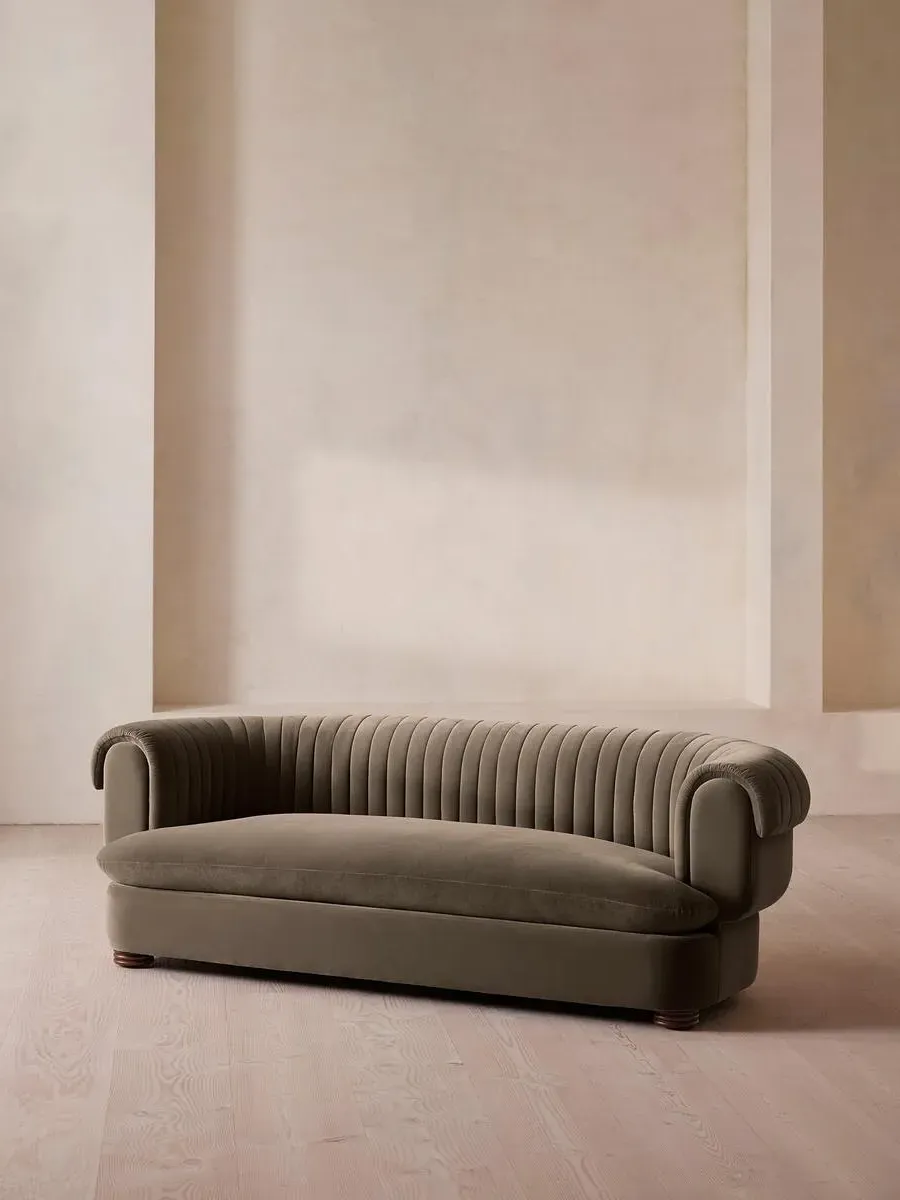 3-Seater Sofa with Fluted Back - Taupe, Velvet
