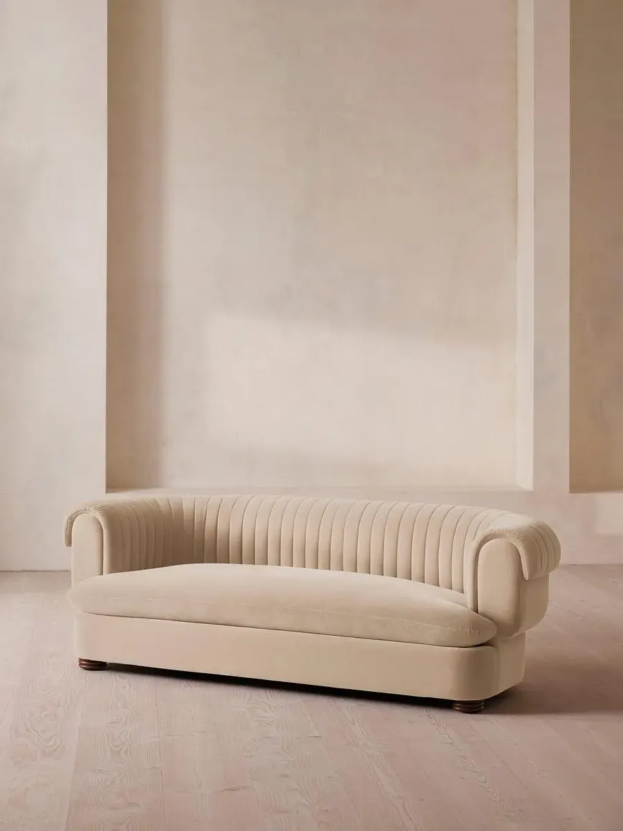 3-Seater Sofa with Fluted Back - White, Linen