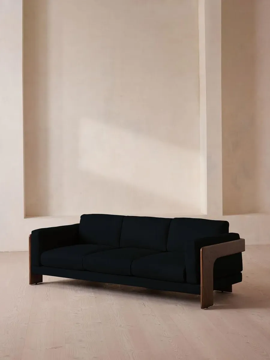 3-Seater Sofa with Fluted Backrest - Indigo, Linen