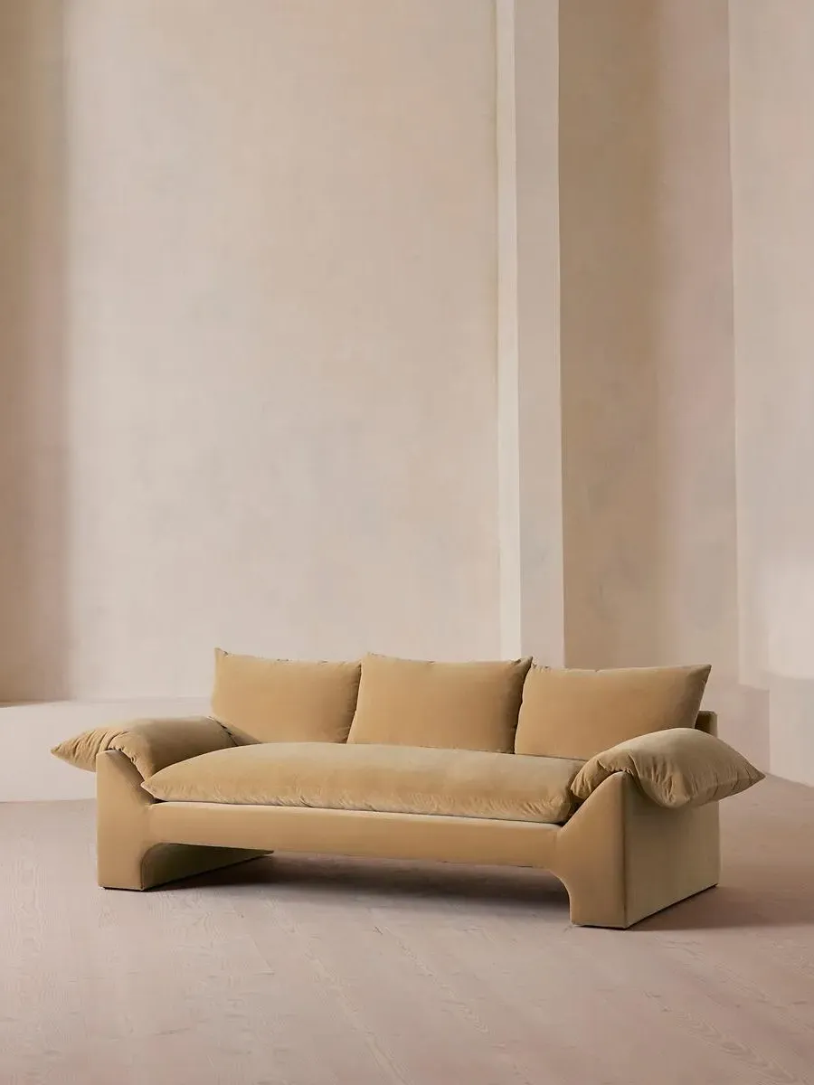 3-Seater Sofa with Plinth Base - Camel, Velvet