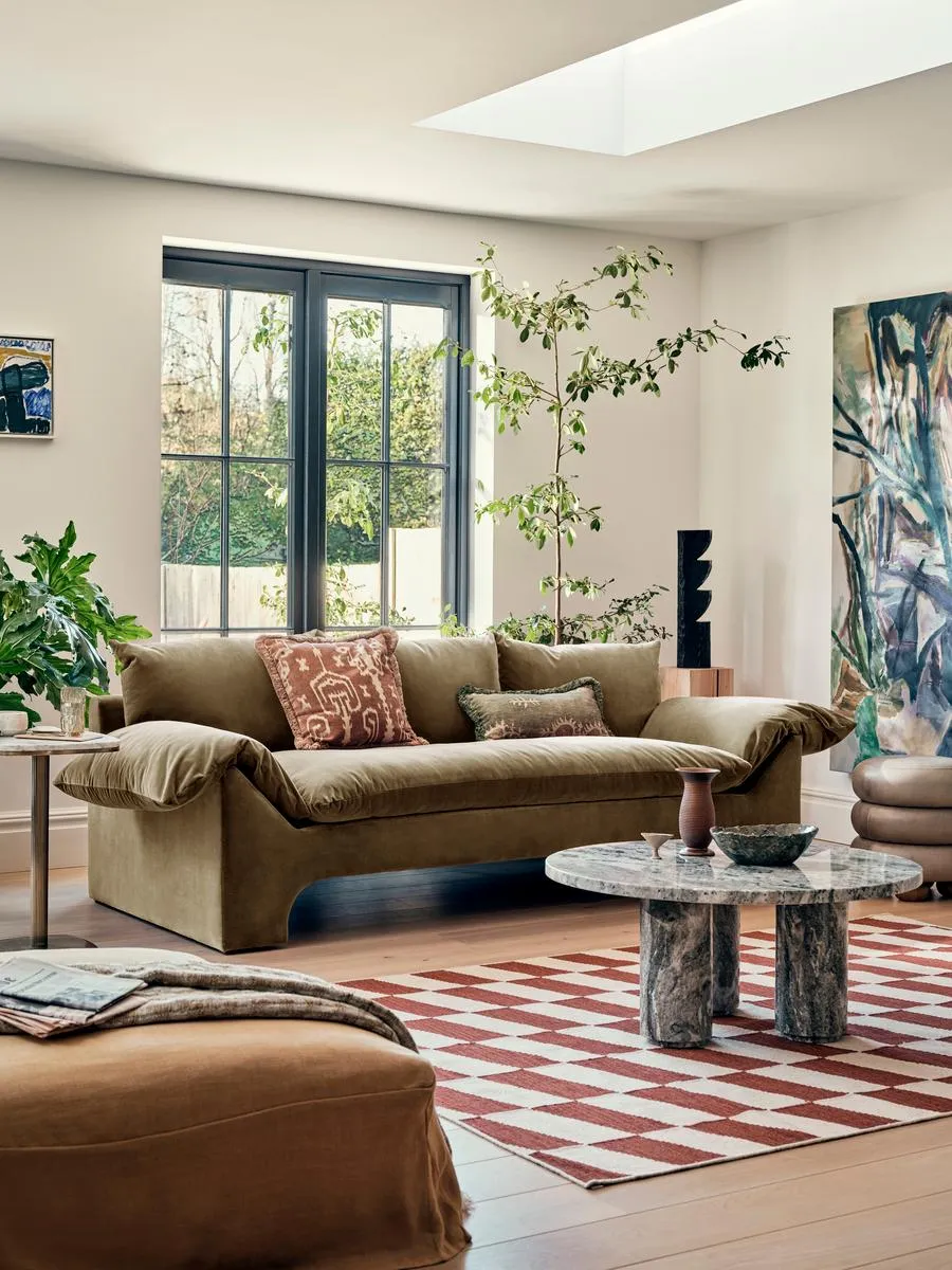 3-Seater Sofa with Plinth Base - Lichen, Velvet