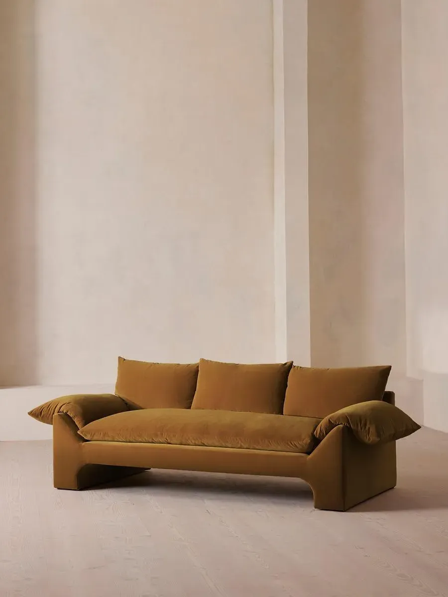 3-Seater Sofa with Plinth Base - Mustard, Velvet