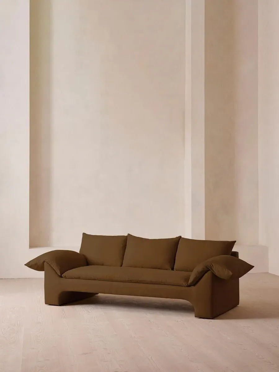 3-Seater Sofa with Plinth Base - Ochre, Linen
