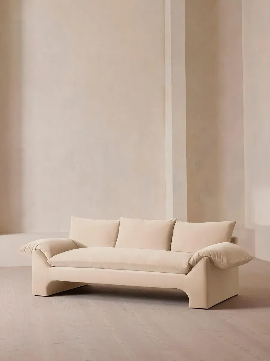 3-Seater Sofa with Plinth Base - Porcelain, Velvet