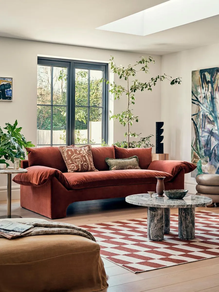 3-Seater Sofa with Plinth Base - Rust, Velvet