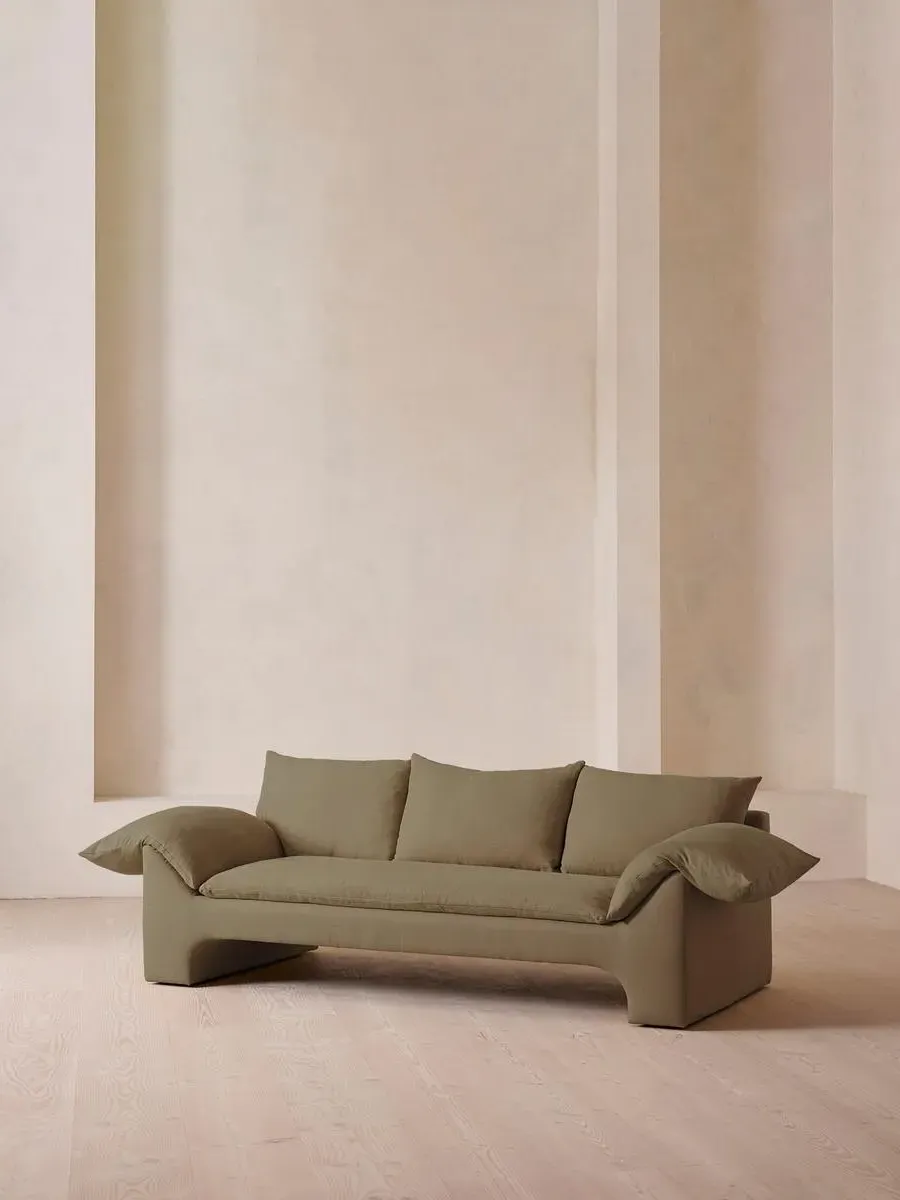 3-Seater Sofa with Plinth Base - Sage, Linen