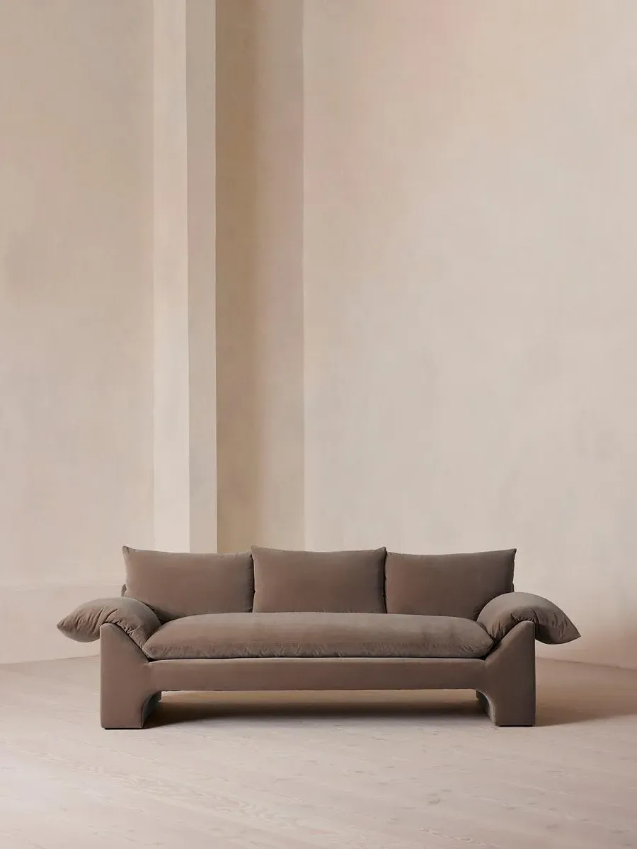 3-Seater Sofa with Plinth Base - Taupe, Velvet