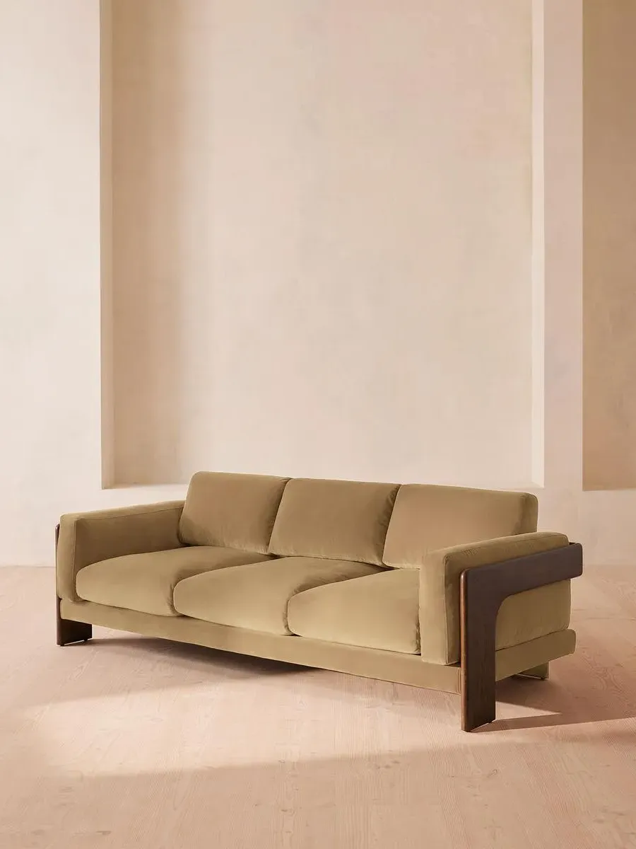 3-Seater Sofa with Reversible Cushions - Camel, Velvet