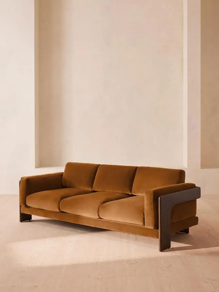 3-Seater Sofa with Reversible Cushions - Mustard, Velvet