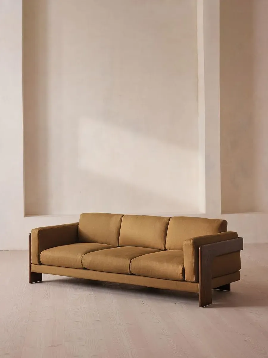 3-Seater Sofa with Reversible Cushions - Ochre, Linen
