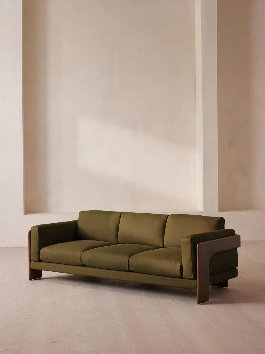 3-Seater Sofa with Reversible Cushions - Olive, Linen