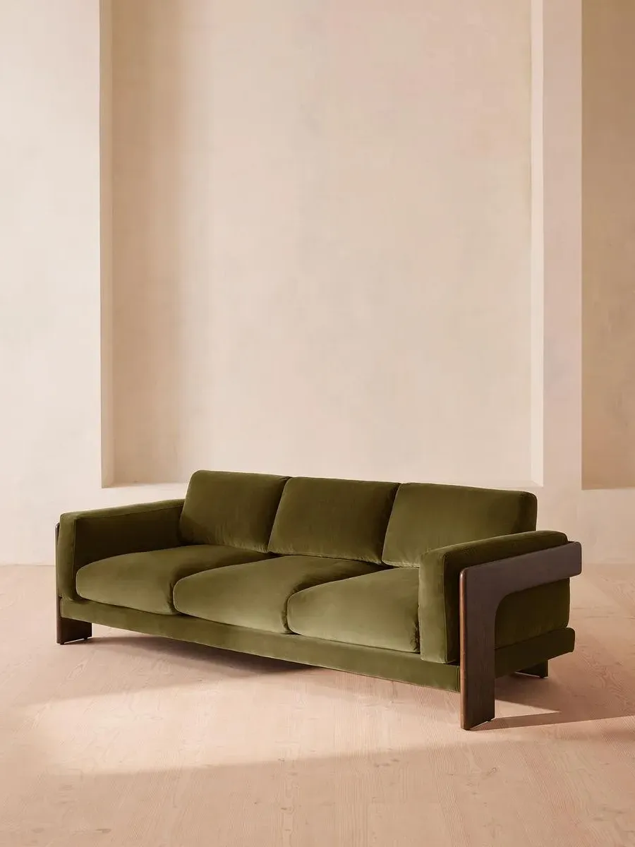3-Seater Sofa with Reversible Cushions - Olive, Velvet