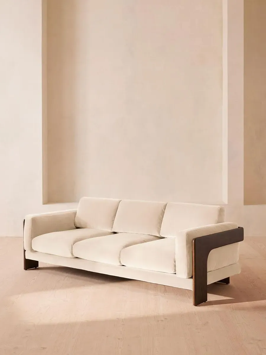 3-Seater Sofa with Reversible Cushions - Porcelain, Velvet