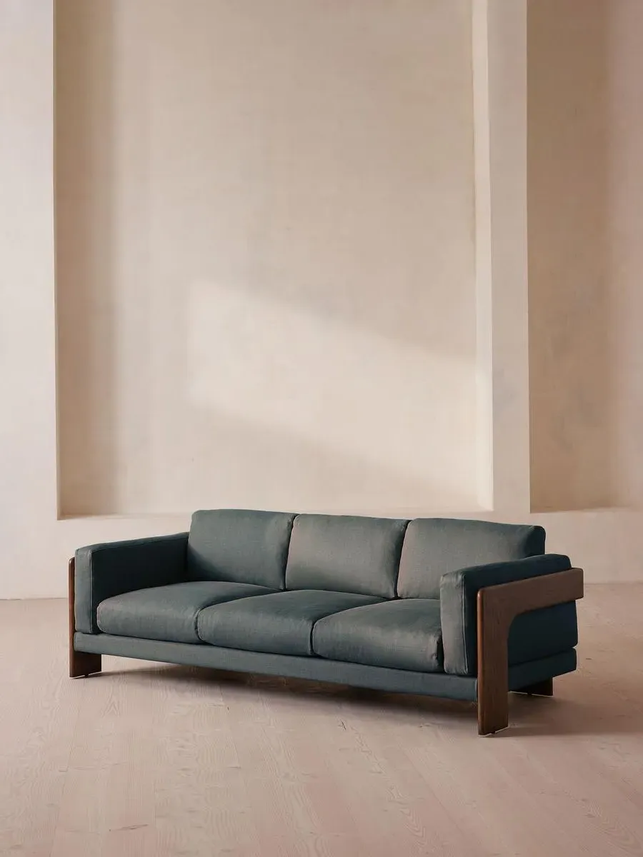 3-Seater Sofa with Reversible Cushions - Prussian Blue, Linen