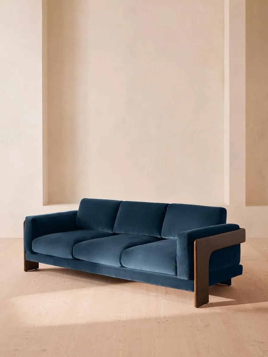 3-Seater Sofa with Reversible Cushions - Royal Blue, Velvet