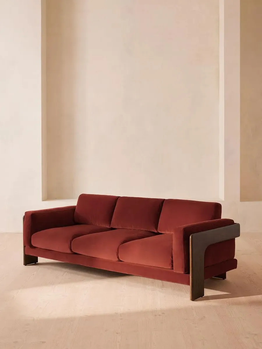 3-Seater Sofa with Reversible Cushions - Rust, Velvet