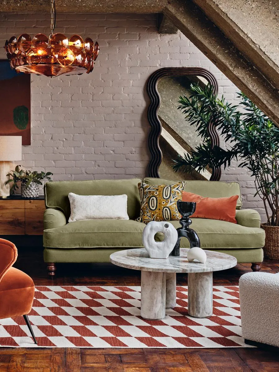 3-Seater Sofa with Roll Arms - Lichen, Velvet