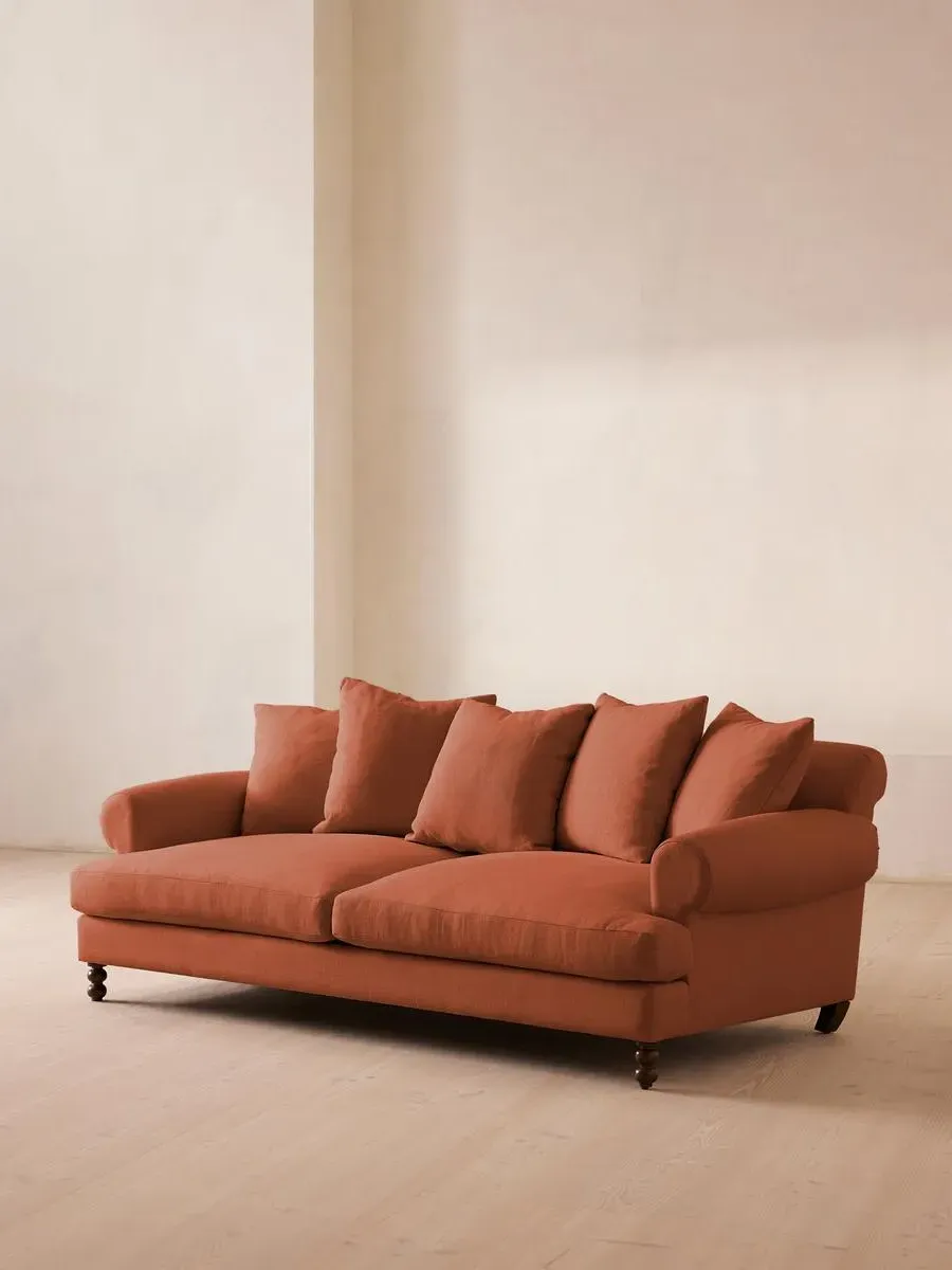 3-Seater Sofa with Scroll Arms - Antique Rose, Linen