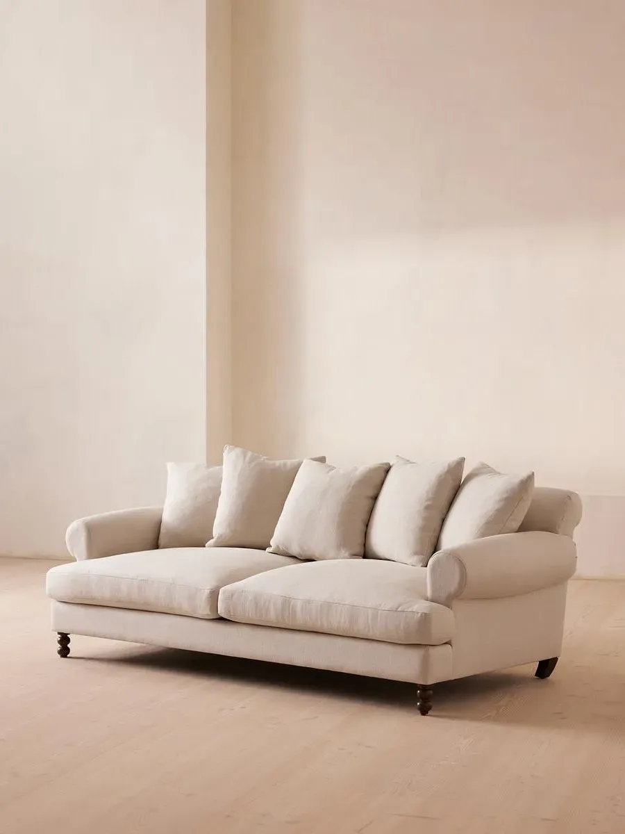3-Seater Sofa with Scroll Arms - Bisque, Linen